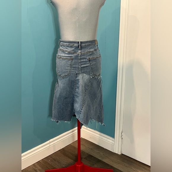 Upcycled - Denim Midi Skirt with Frayed Hem - Picture 3 of 11
